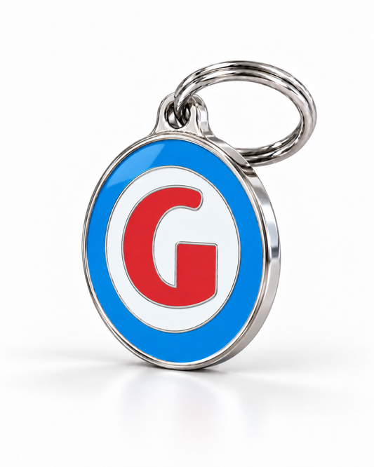 TAGiDOG letter G dog ID tag, angled view