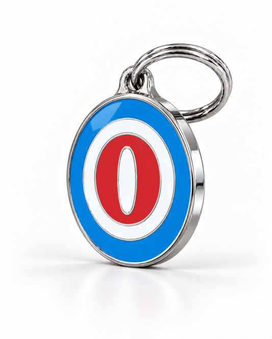 TAGiDOG letter O dog ID tag, angled view