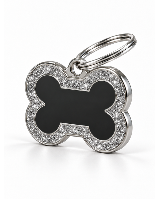 TAGiDOG Bone Spark Black ID Tag dog ID tag, angled view