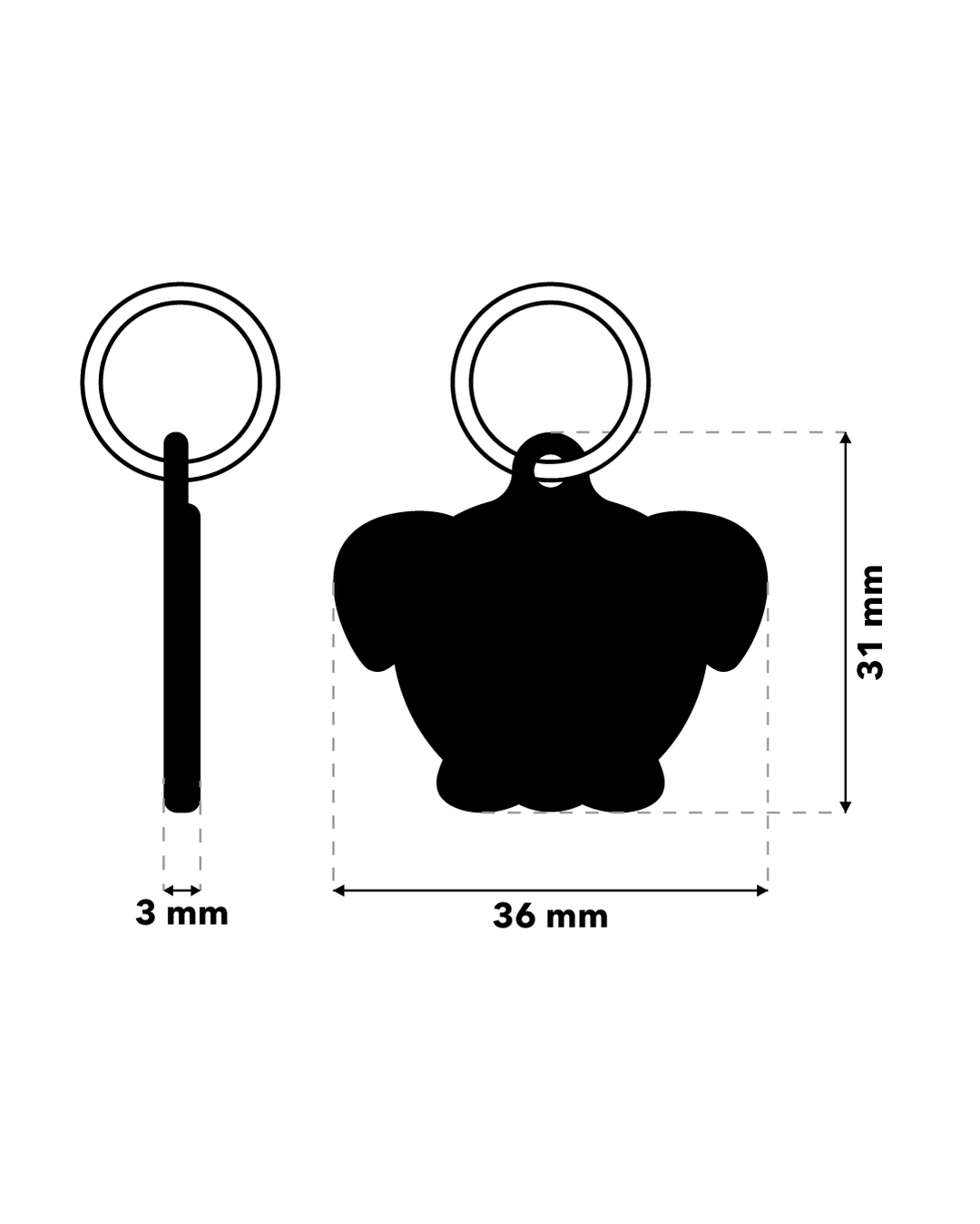 TAGiDOG Boxer Dog ID Tag dimensions, 36 mm wide and 31 mm high, 3 mm thickness