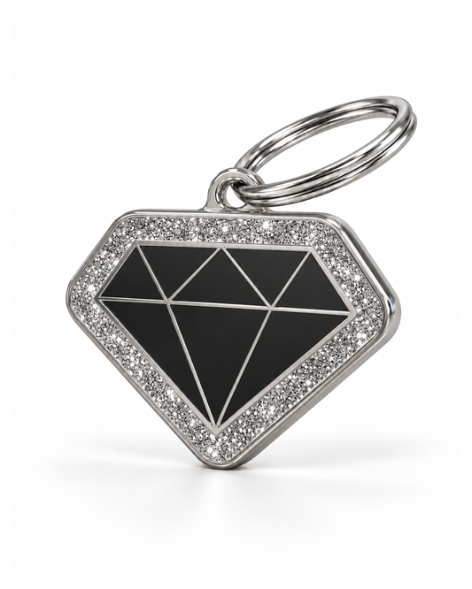 TAGiDOG Diamond Spark Black ID Tag dog ID tag, angled view