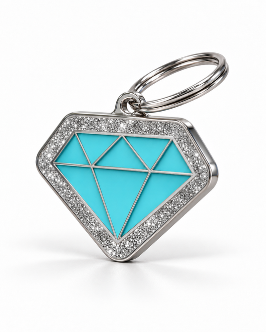 TAGiDOG Diamond Spark Blue ID Tag, angled view