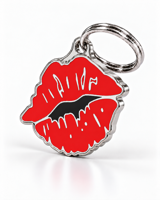 TAGiDOG Emoji Wild Kiss dog ID tag, angled view