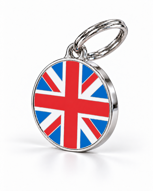 TAGiDOG Flag United Kingdom ID Tag Medium dog ID tag, angled view