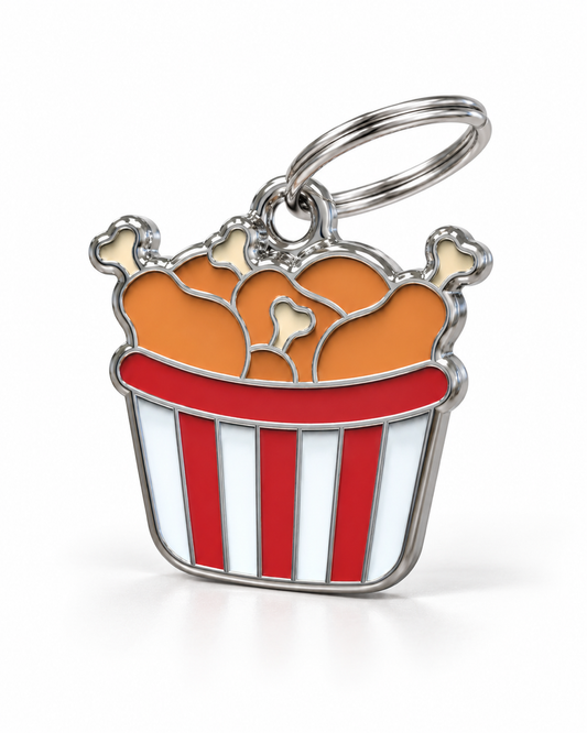 TAGiDOG Fried Chicken ID Tag dog ID tag, angled view