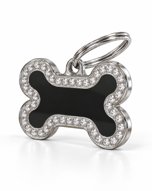 TAGiDOG Glorious Black Bone ID Tag Medium, angled view