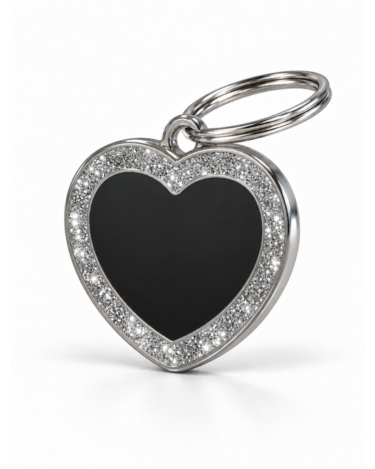 TAGiDOG Heart Spark Black ID Tag dog ID tag, angled view
