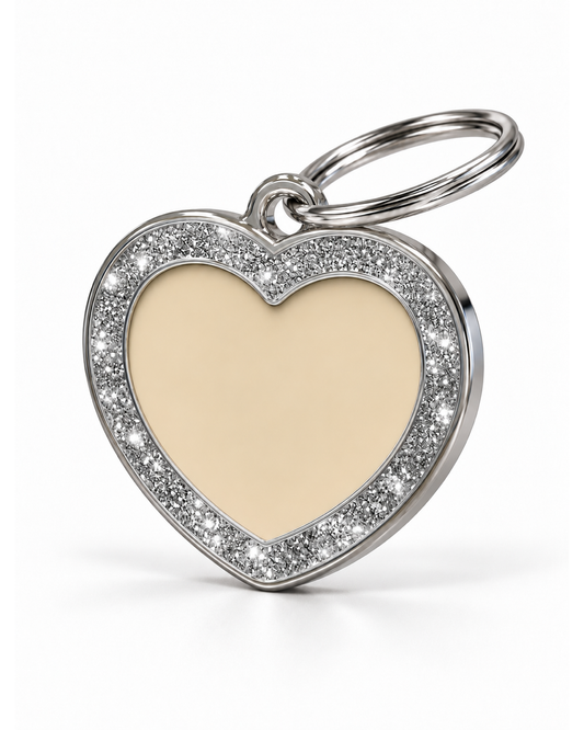 TAGiDOG Heart Spark Cream ID Tag dog ID tag, angled view