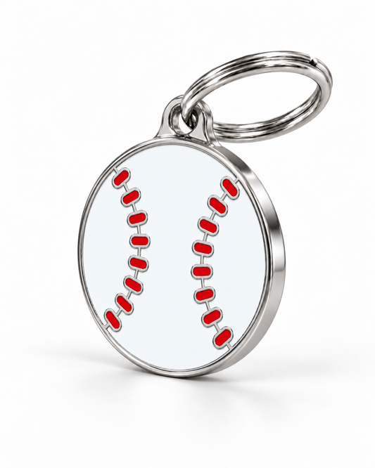 TAGiDOG Home Run Baseball ID Tag dog ID tag, angled view