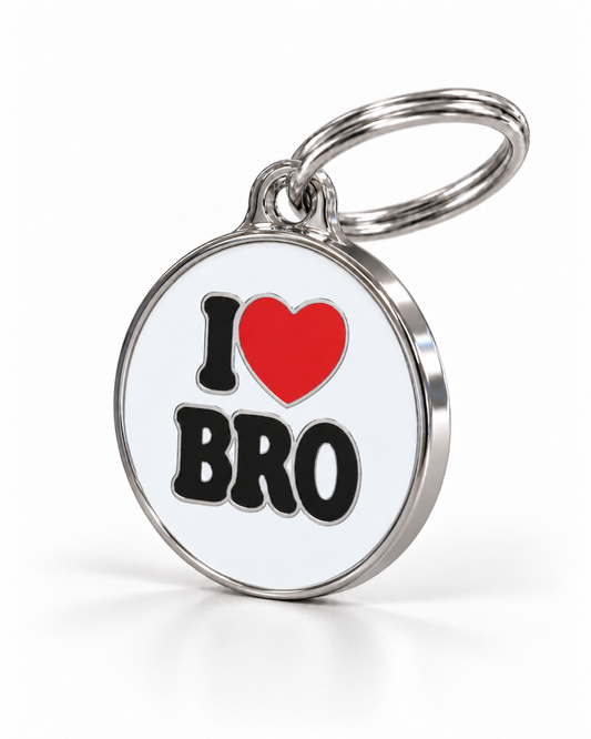 TAGiDOG I Love Bro ID tag dog ID tag, angled view