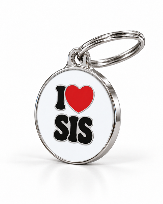 TAGiDOG I Love Sis ID tag dog ID tag, angled view