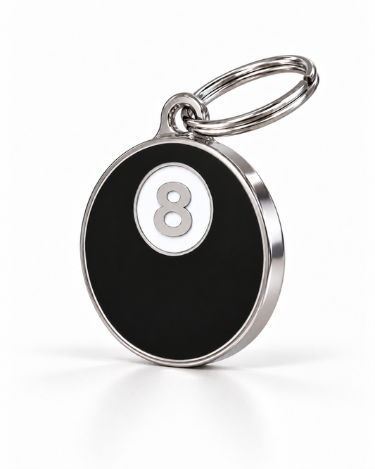 TAGiDOG Lucky Eight Billard ID Tag dog ID tag, angled view
