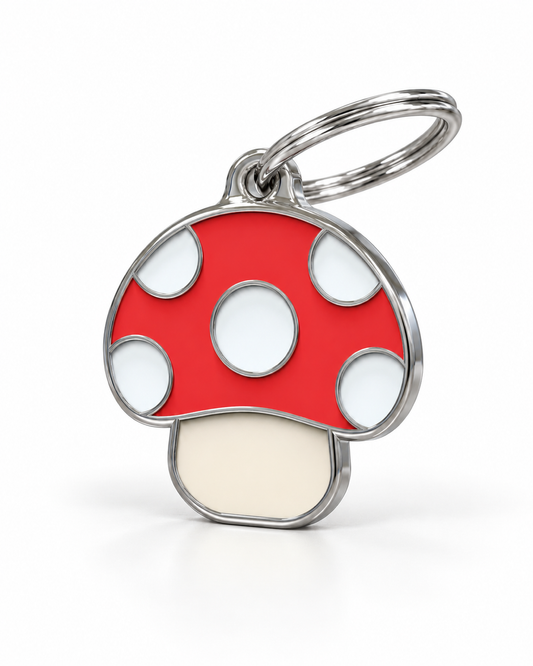 TAGiDOG Mushroom ID Tag dog ID tag, angled view