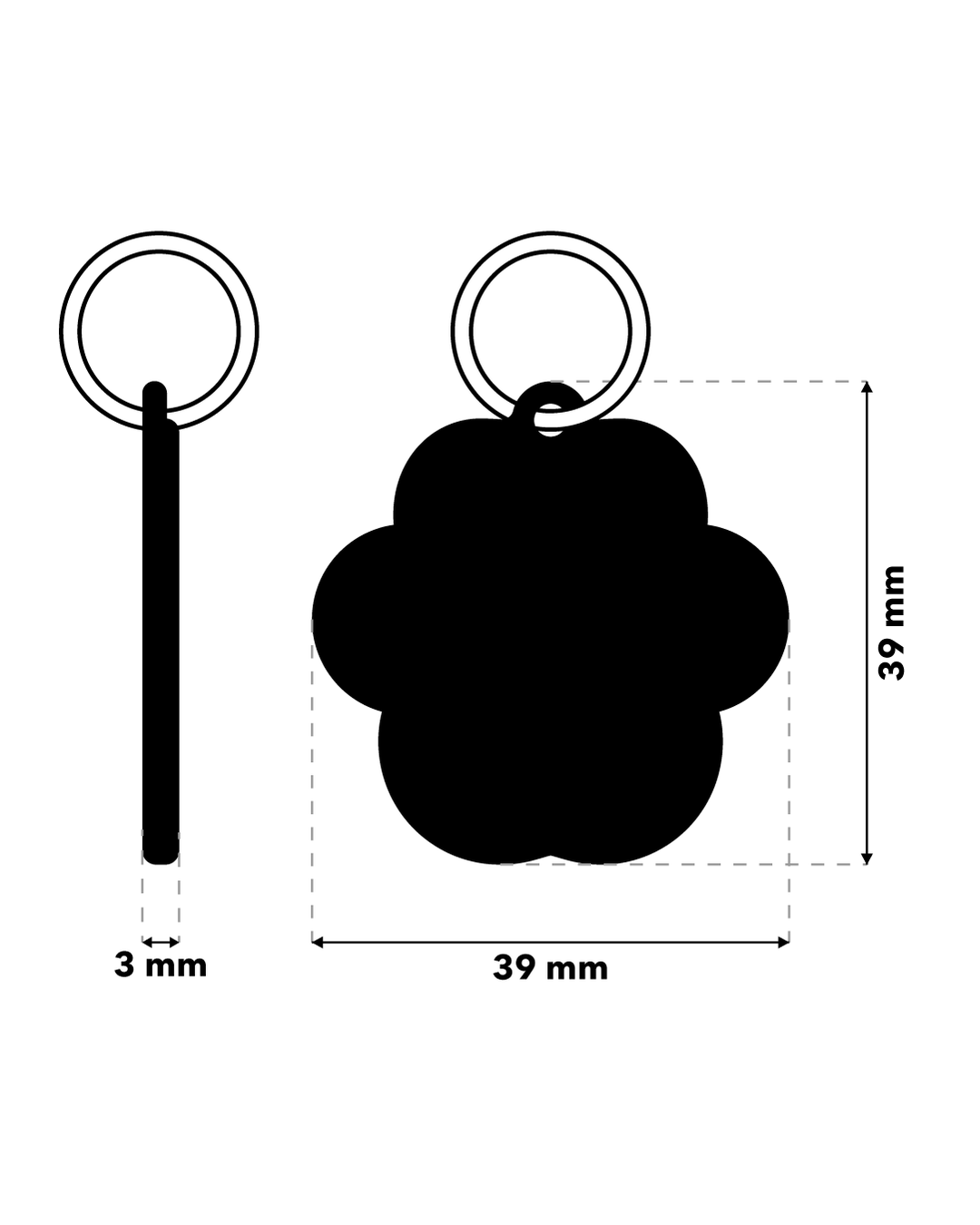 TAGiDOG Paw Spark Red ID Tag ID tag dimensions, 39 mm wide and 39 mm high, 3 mm thickness
