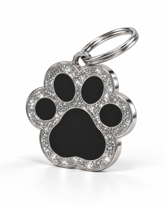 TAGiDOG Paw Spark Black ID Tag dog ID tag, angled view