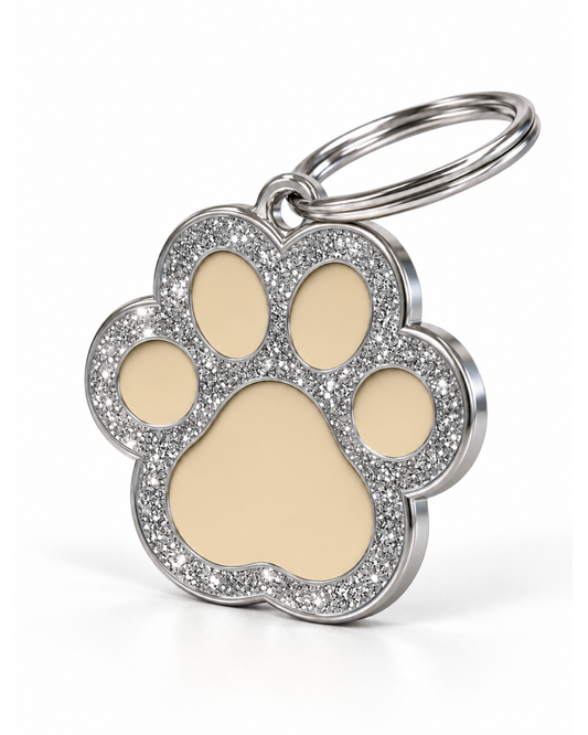 TAGiDOG Paw Spark Cream ID Tag dog ID tag, angled view