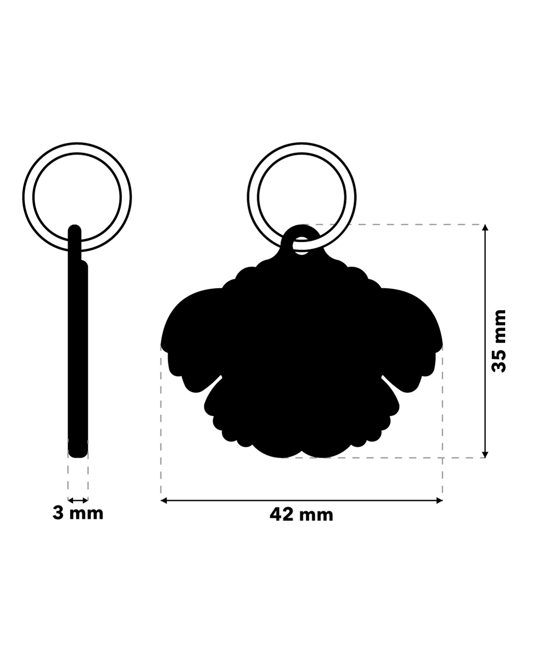 TAGiDOG Poodle Dog ID Tag dimensions, 42 mm wide and 35 mm high, 3 mm thickness