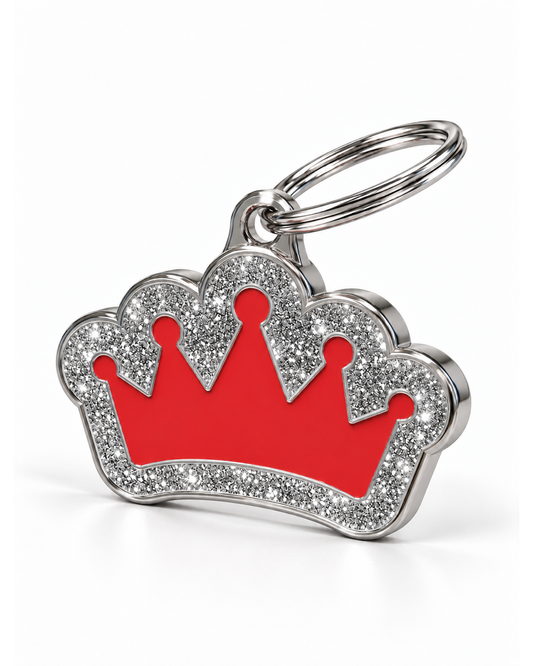 TAGiDOG Queen Spark Red dog ID tag, angled view