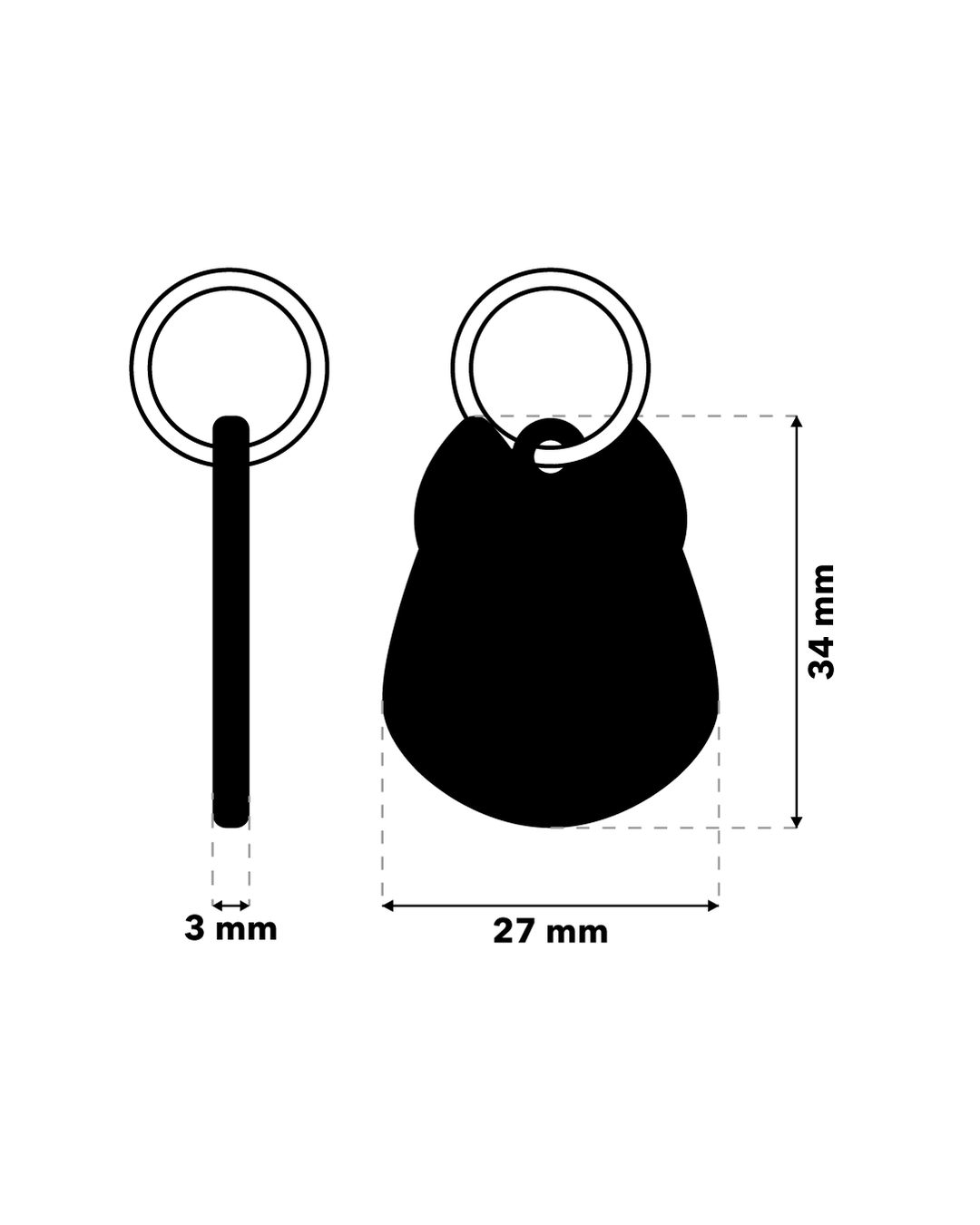 TAGiDOG Siberian Husky Dog ID Tag dimensions, 27 mm wide and 34 mm high, 3 mm thickness