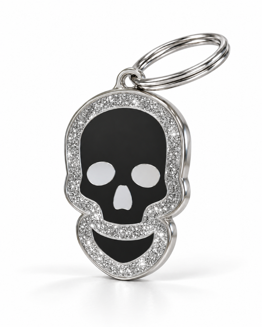 TAGiDOG Skull Spark Black ID Tag dog ID tag, angled view