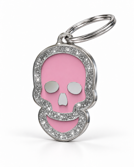TAGiDOG Skull Spark Pink ID Tag, angled view