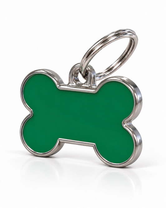 TAGiDOG Solid Bone Green ID Tag Small dog ID tag, angled view
