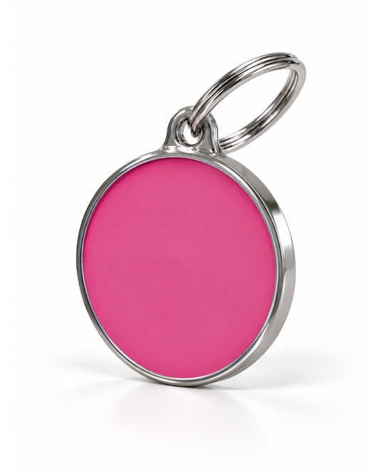 TAGiDOG Solid Round Pink ID Tag dog ID tag, angled view