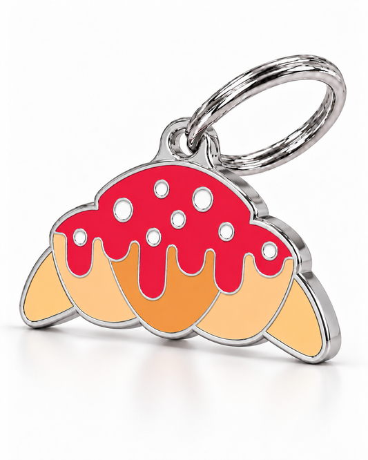TAGiDOG Strawberry Glaze Croissant ID Tag dog ID tag, angled view