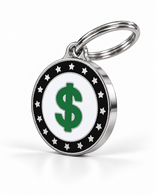 TAGiDOG USD Coin ID Tag dog ID tag, angled view