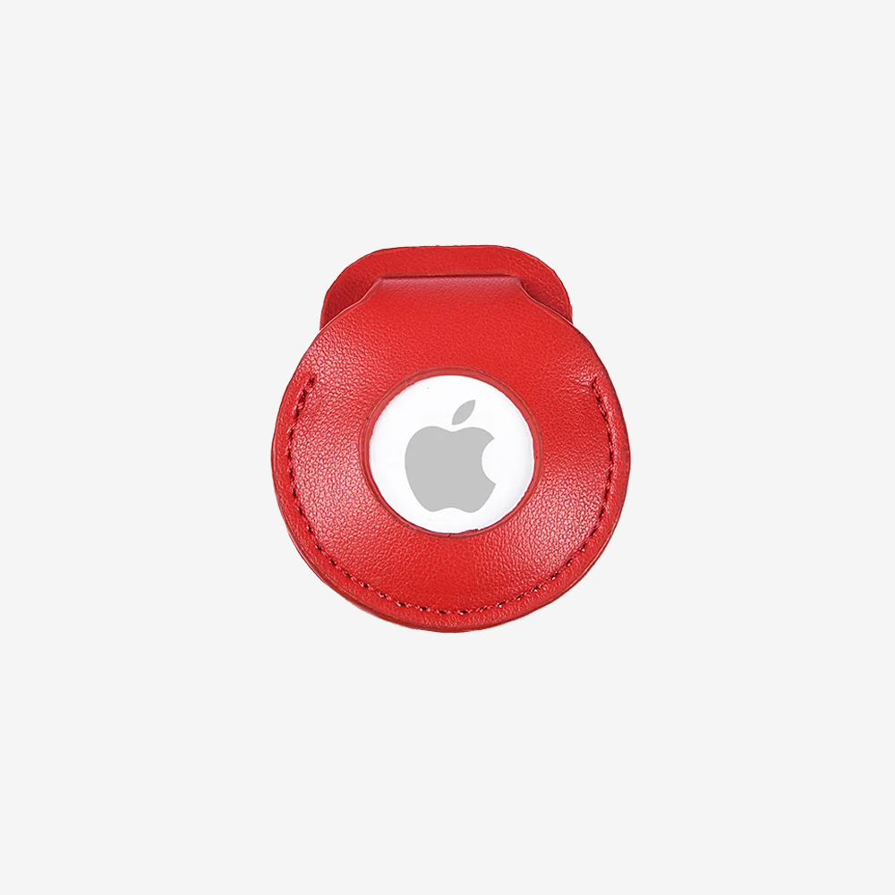 Vegan Leather Dog Airtag Holder - Red