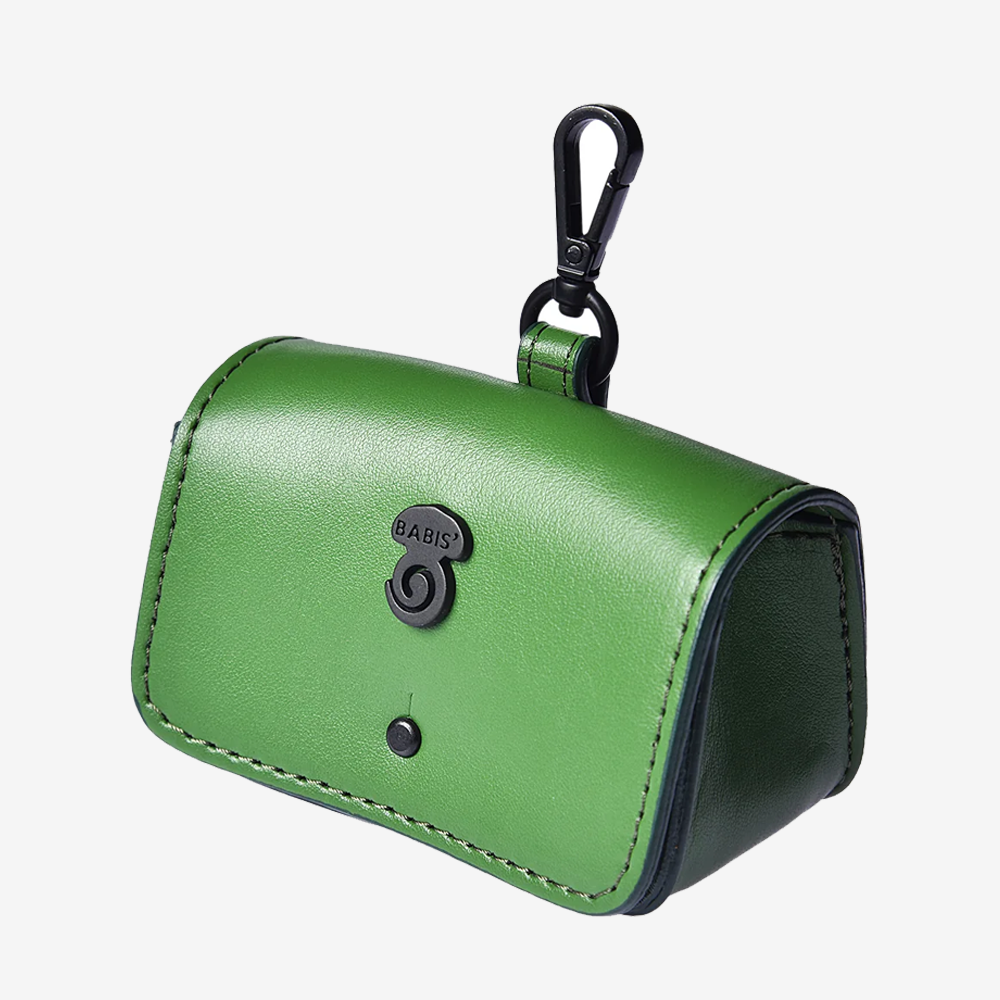 Green Vegan Leather Poop Bag
