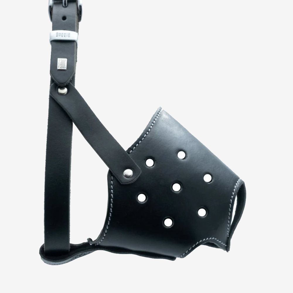 Short Nosed Leather Dog Muzzle - Black