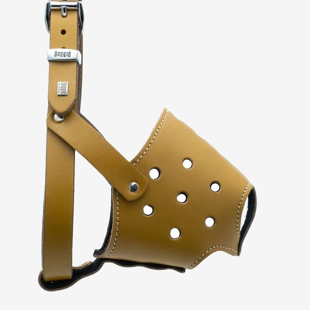 Short Nosed Leather Dog Muzzle - Camel