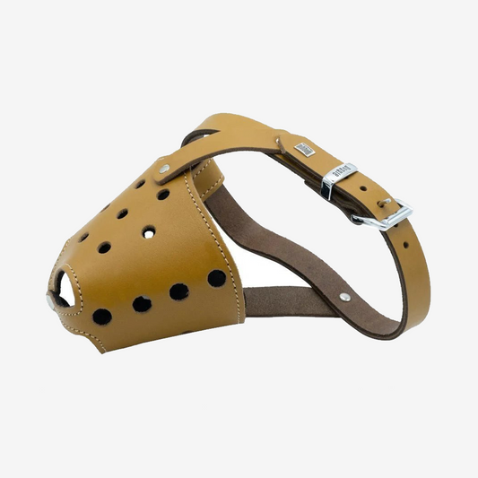 Short Nosed Leather Dog Muzzle - Camel