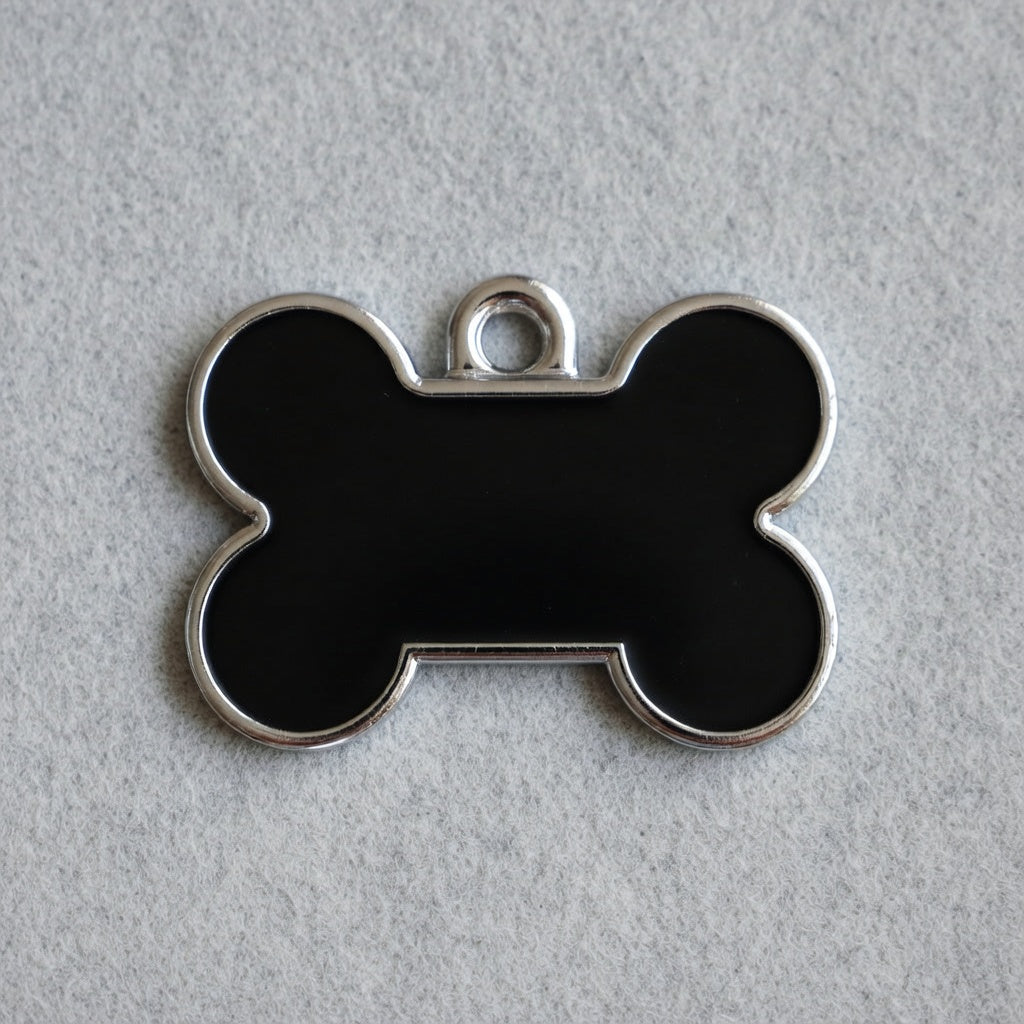 Solid Bone Black ID Tag Small