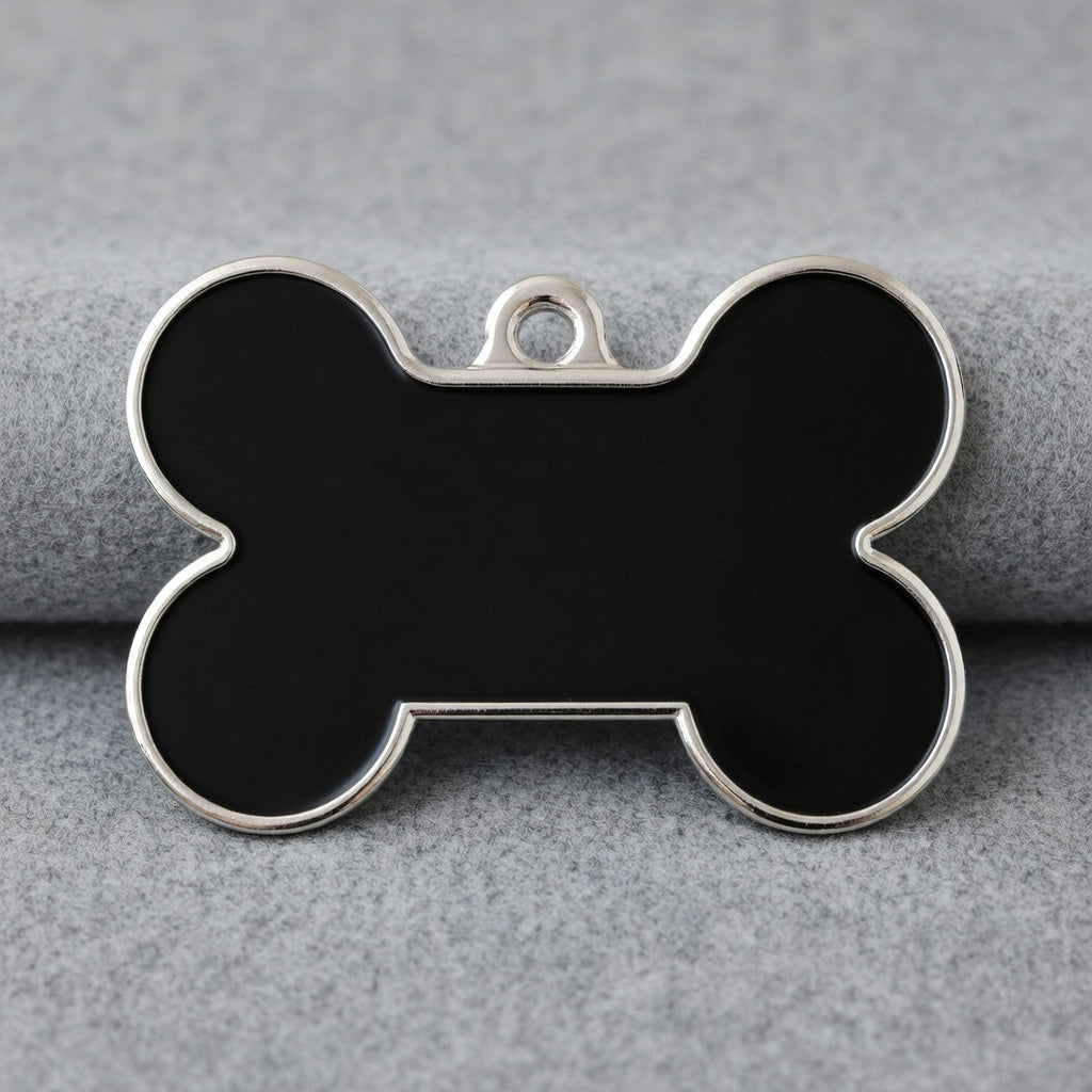 Solid Bone Black ID Tag Medium