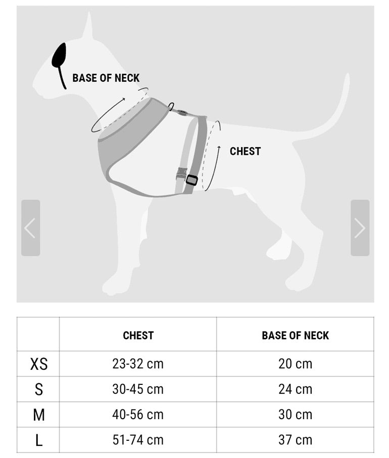 Air Mesh harness size chart