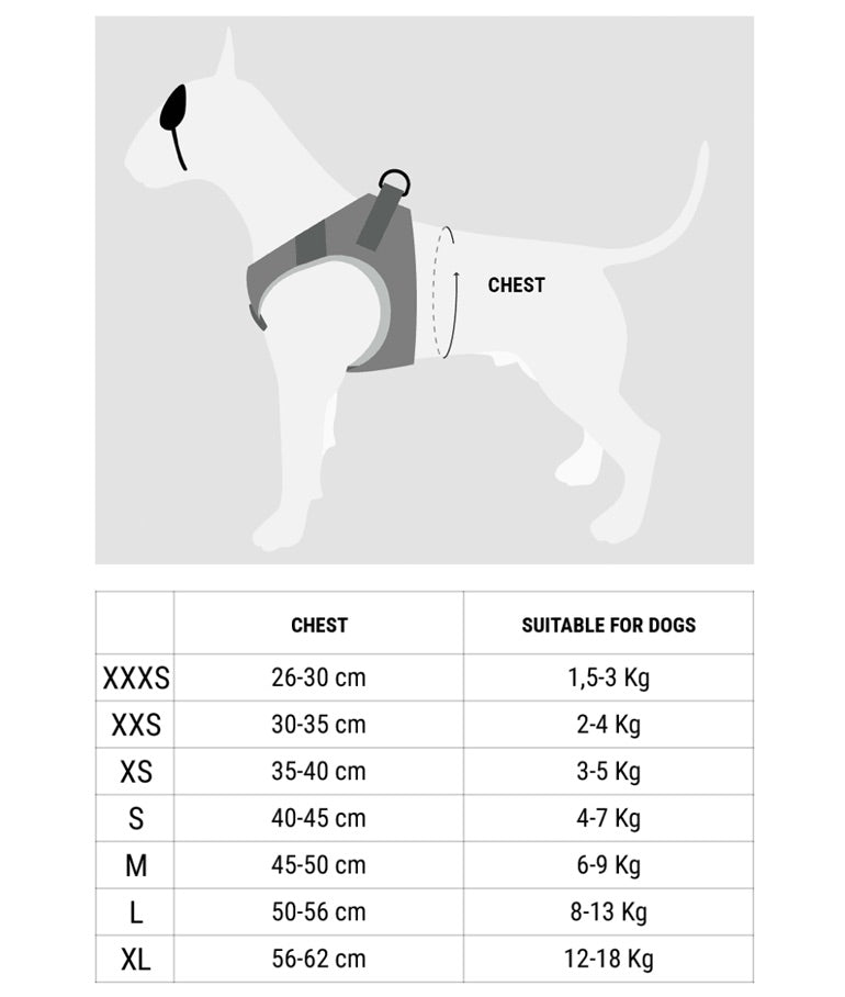 Body Mesh harness size chart