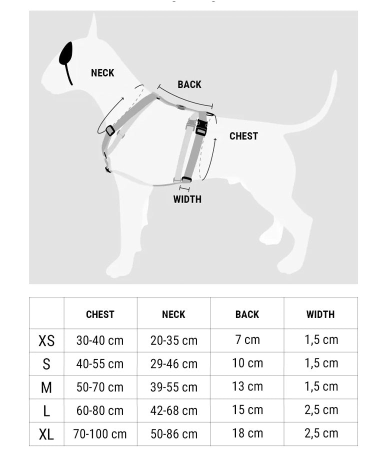 H-Harness size chart