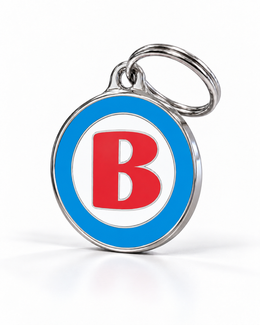 TAGiDOG letter B dog ID tag, angled view