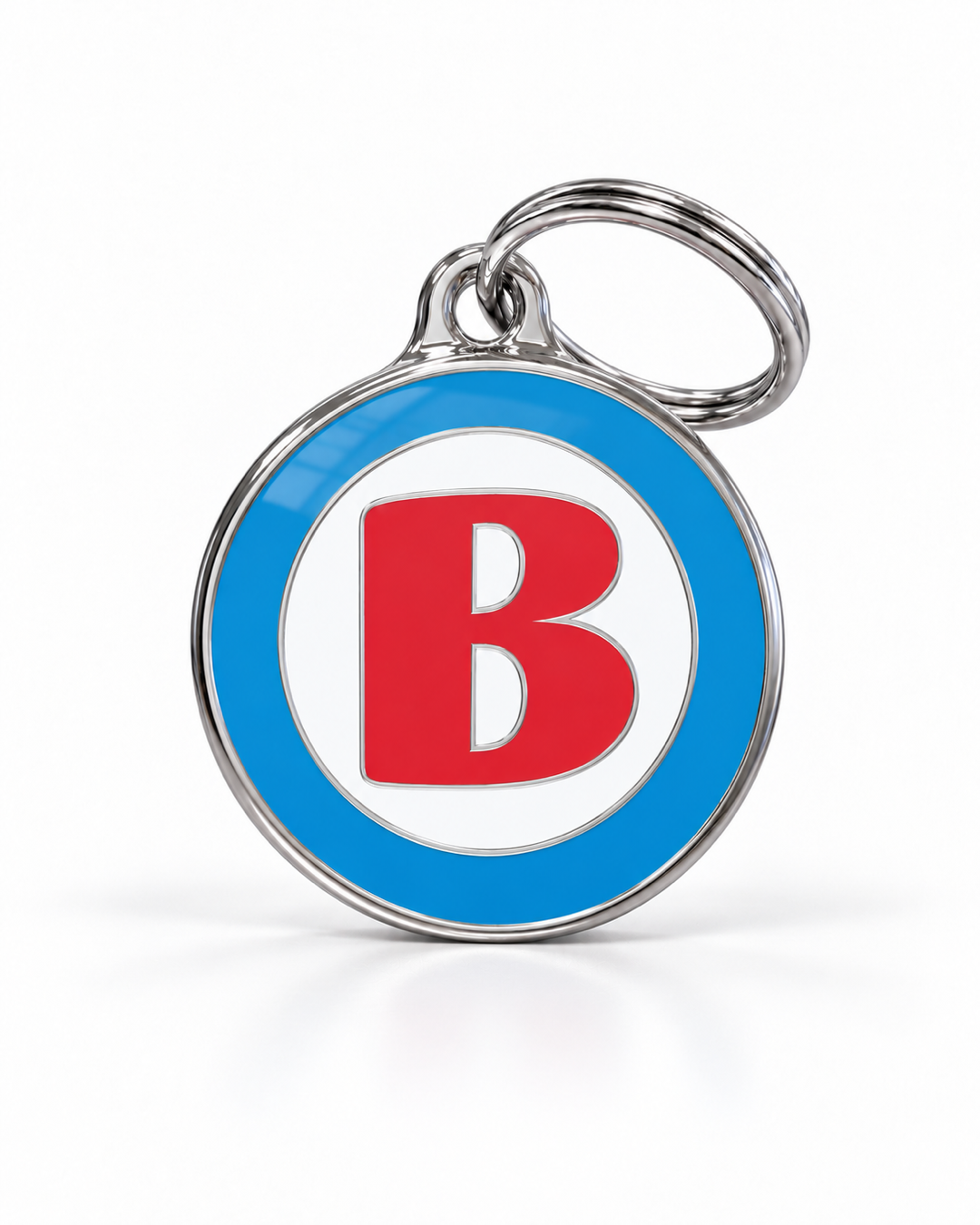 TAGiDOG letter B dog ID tag, round front view on white