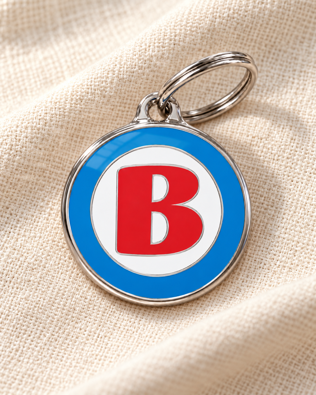 TAGiDOG letter B dog ID tag on light linen