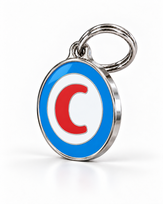 TAGiDOG letter C dog ID tag, angled view