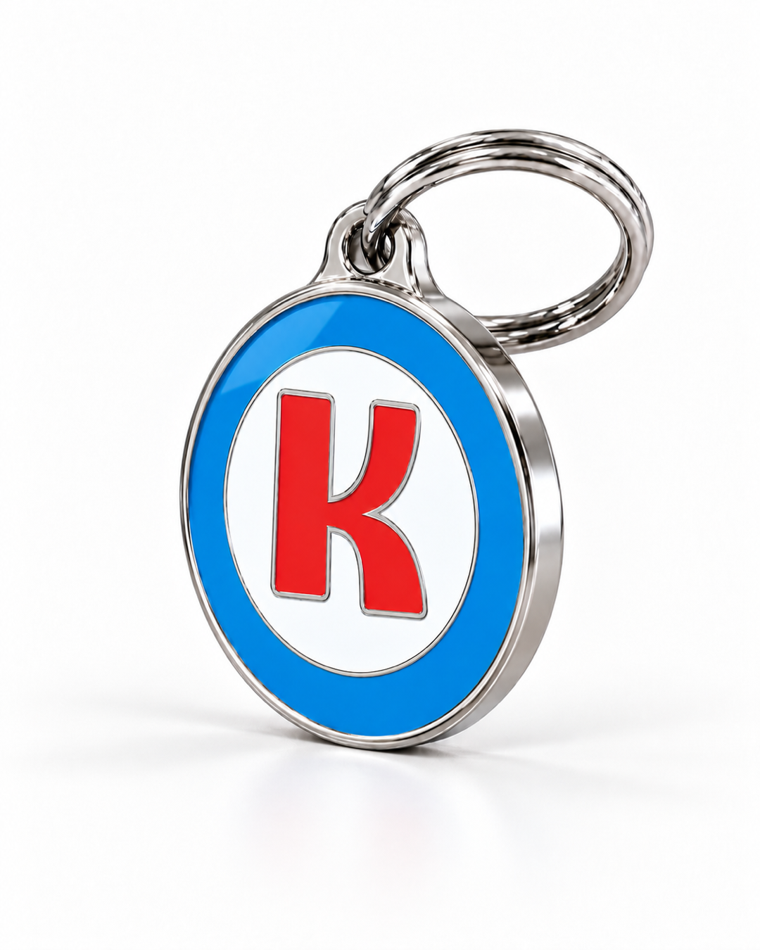 TAGiDOG letter K dog ID tag, angled view