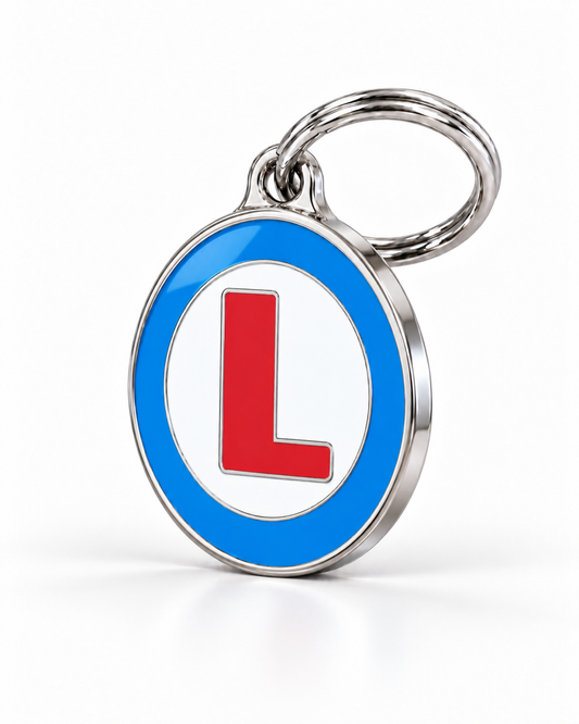 TAGiDOG letter L dog ID tag, angled view