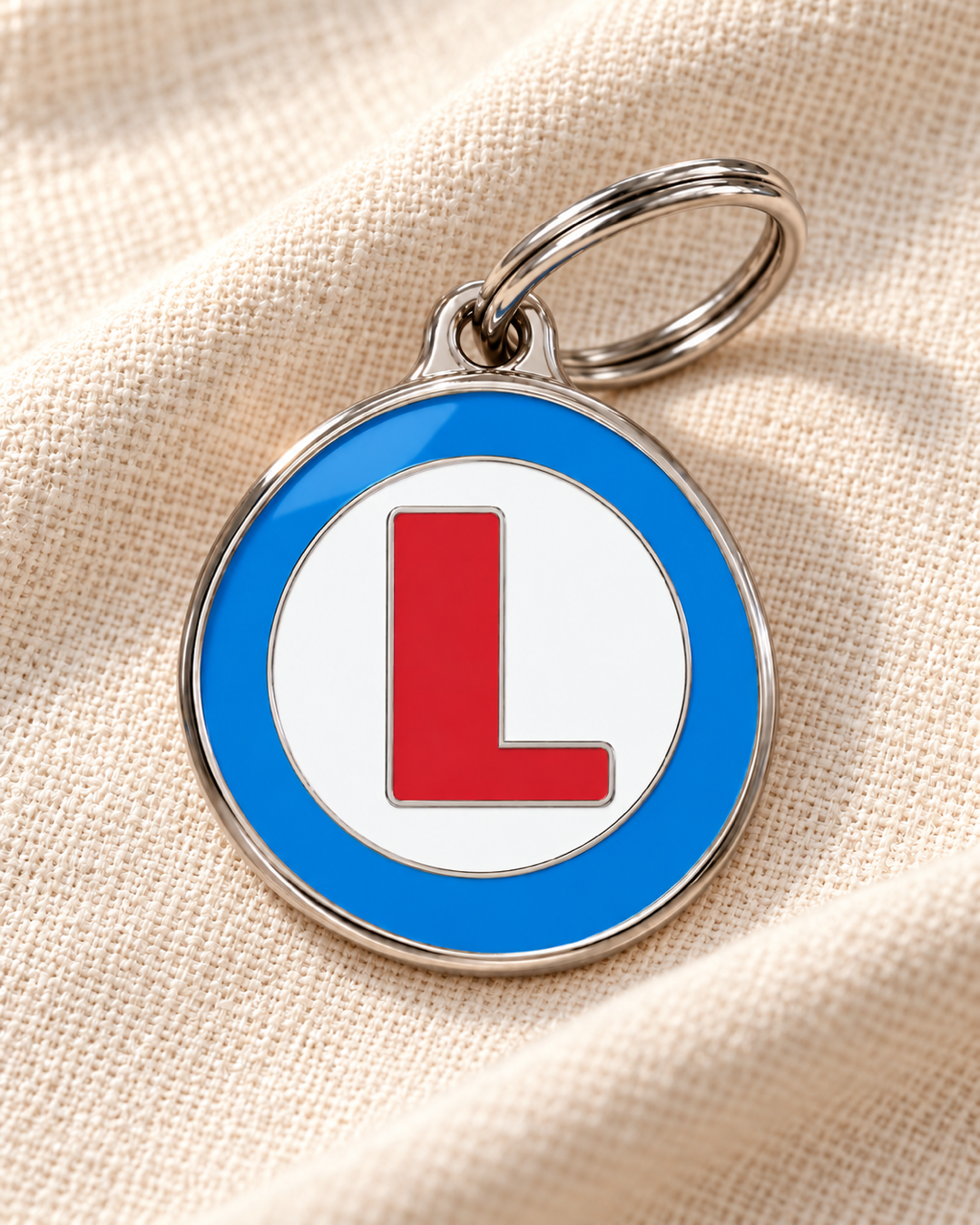 TAGiDOG letter L dog ID tag on light linen