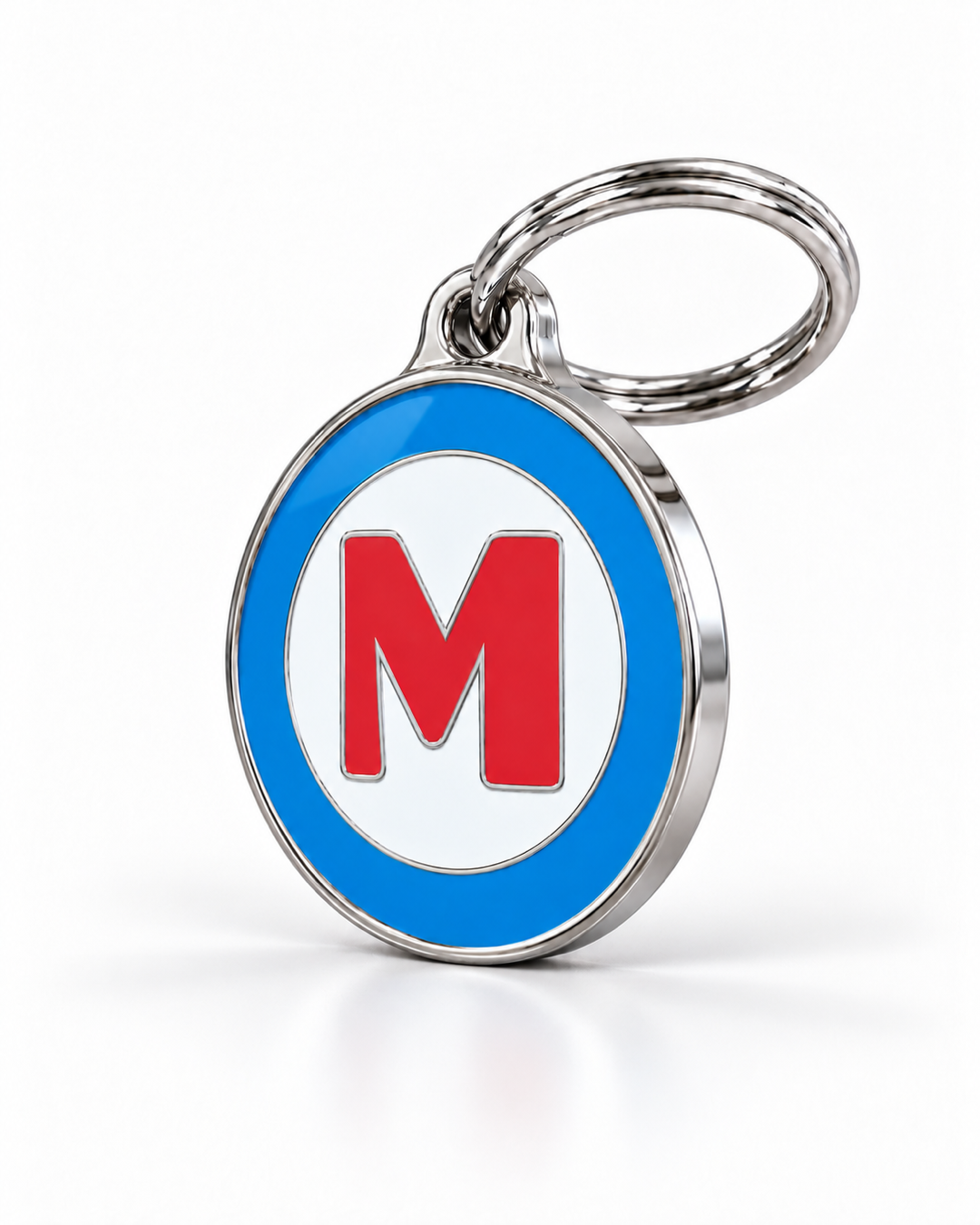 TAGiDOG letter M dog ID tag, angled view