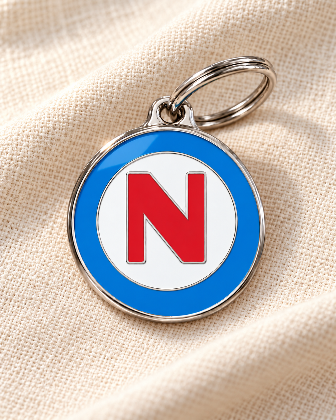 TAGiDOG letter N dog ID tag on light linen