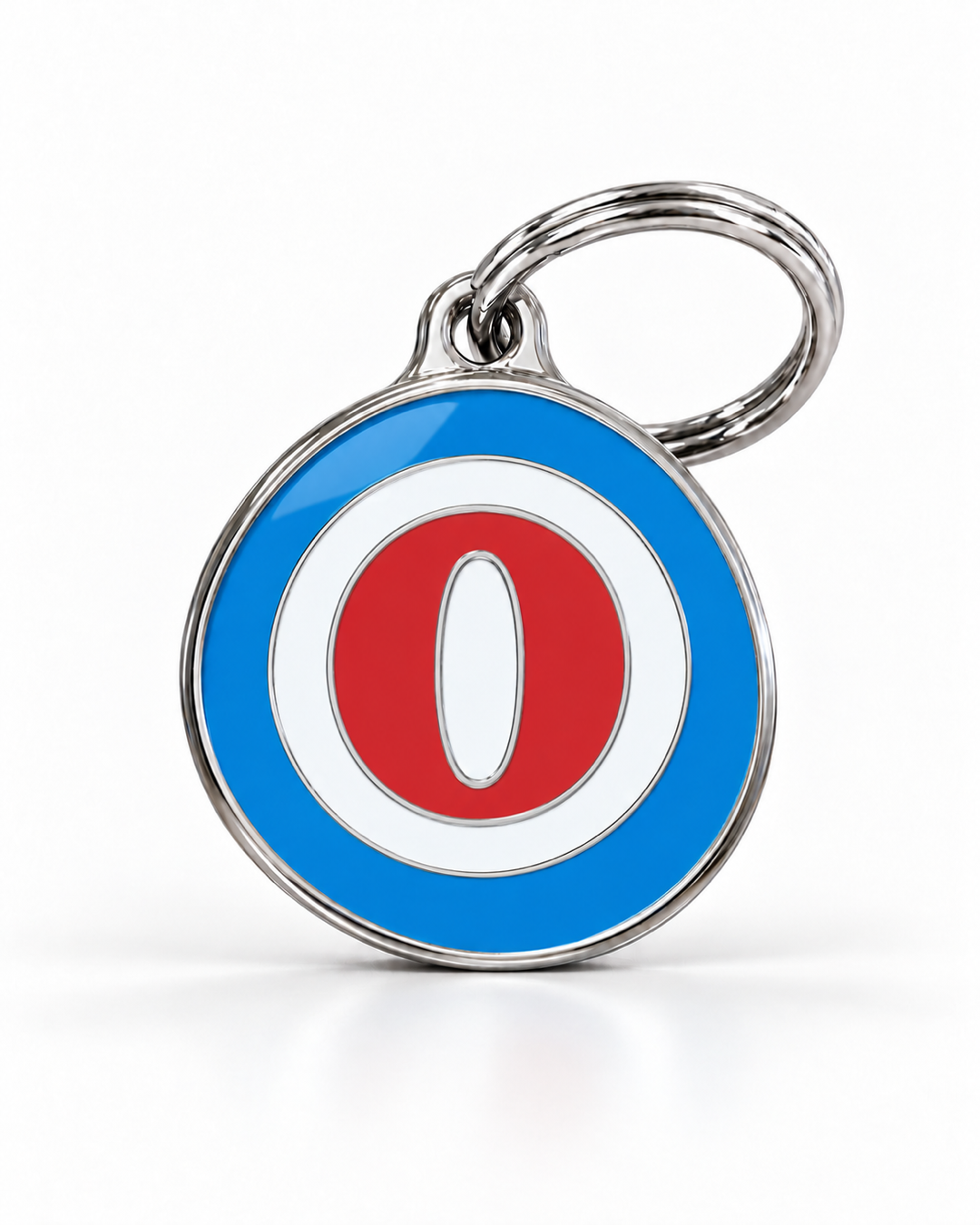 TAGiDOG letter O dog ID tag, round front view on white
