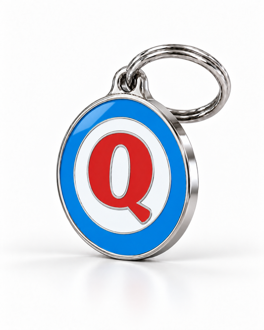 TAGiDOG letter Q dog ID tag, angled view